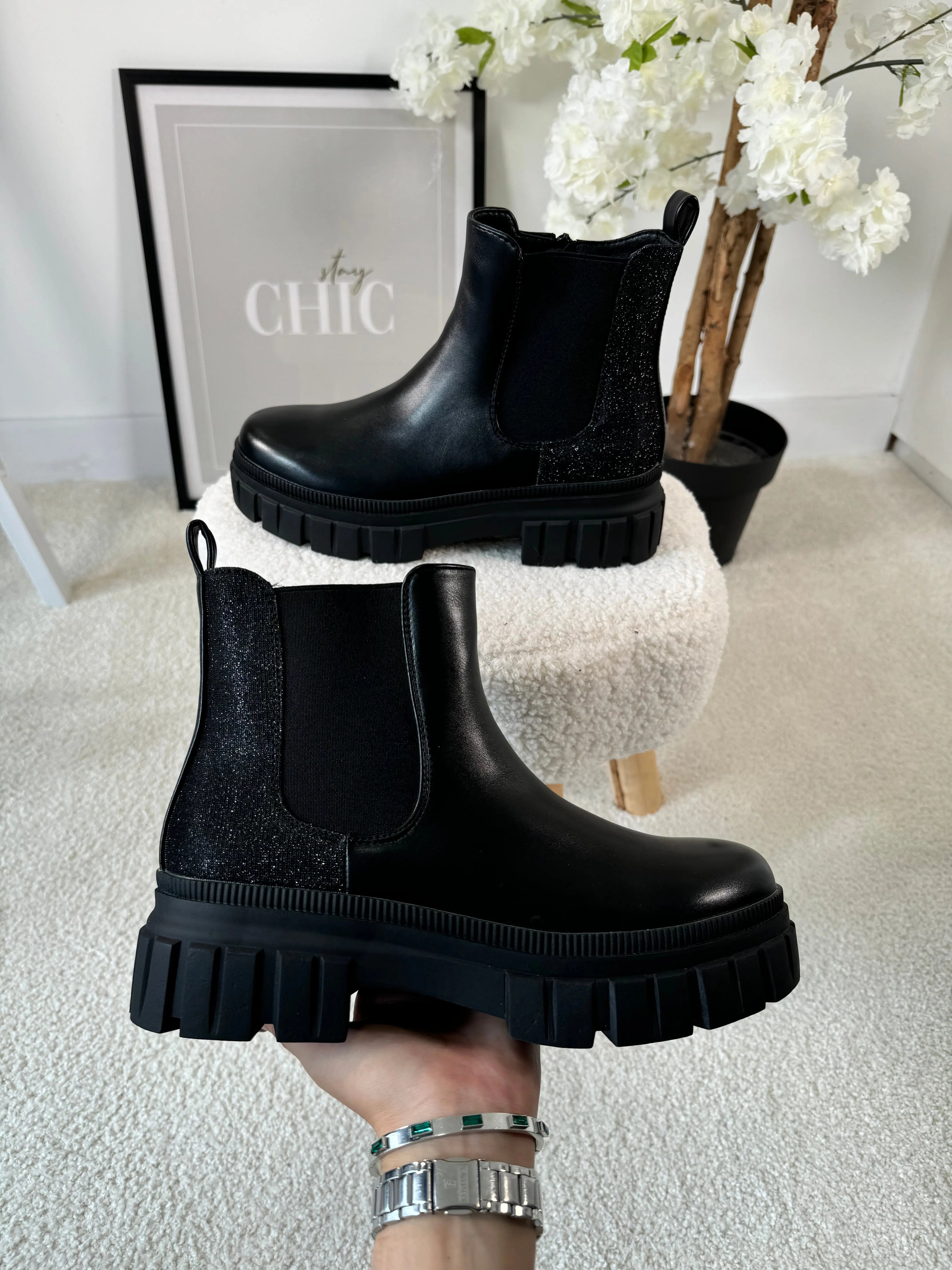 Bottines pailletées noires DS.Sélection