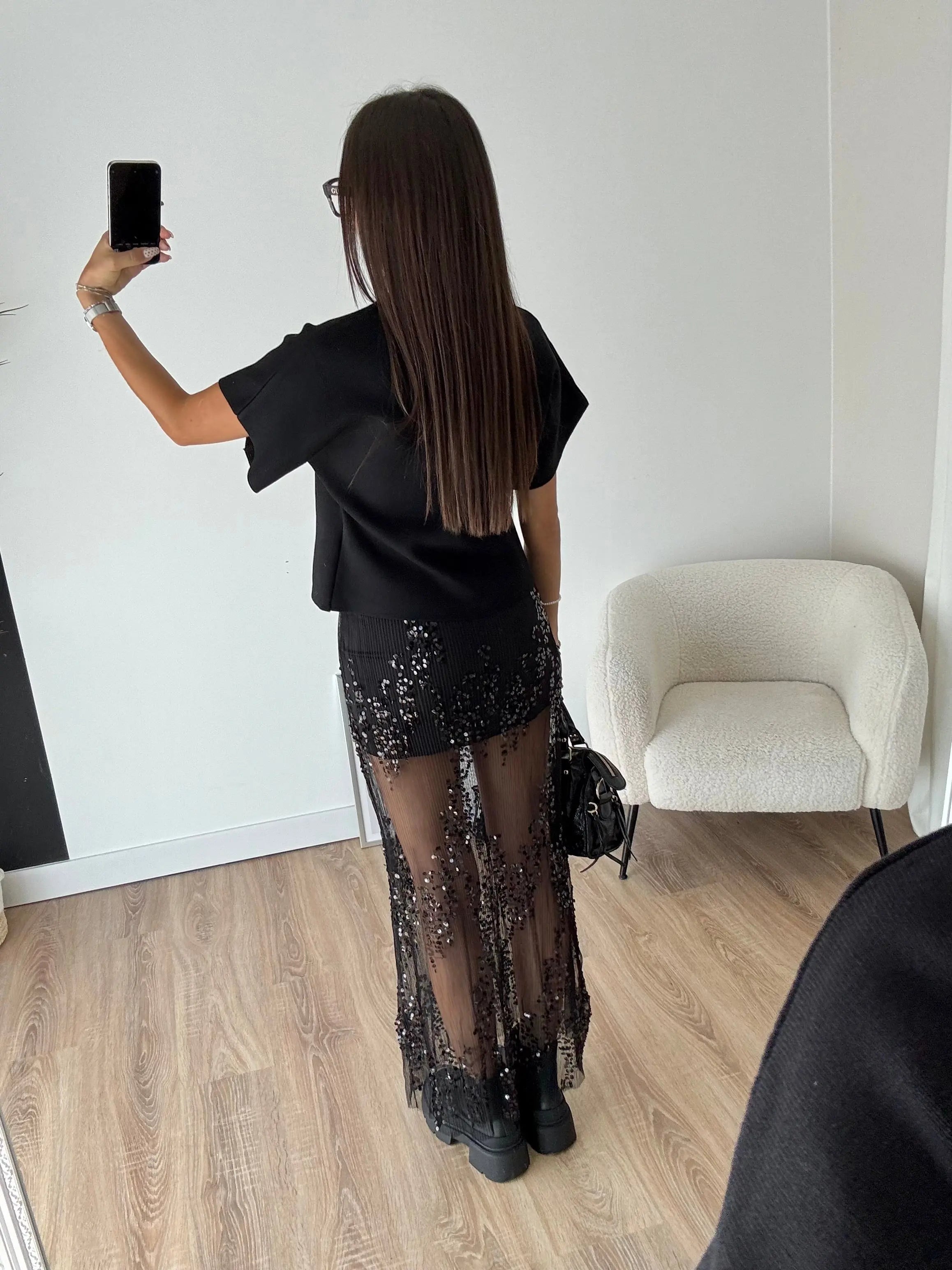 Jupe à sequins noirs DS.Sélection