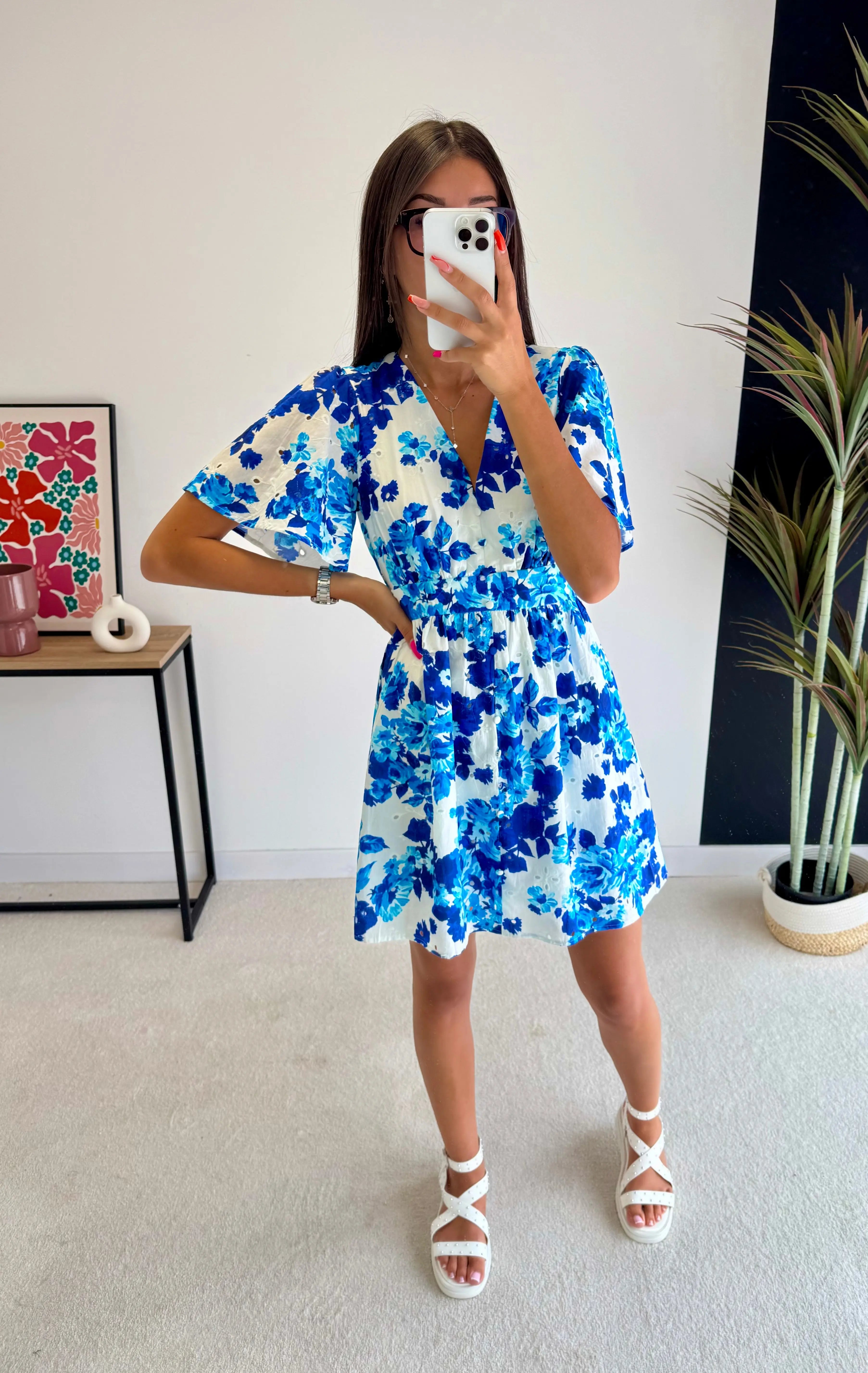 Robe courte brodé bleu DS.Sélection