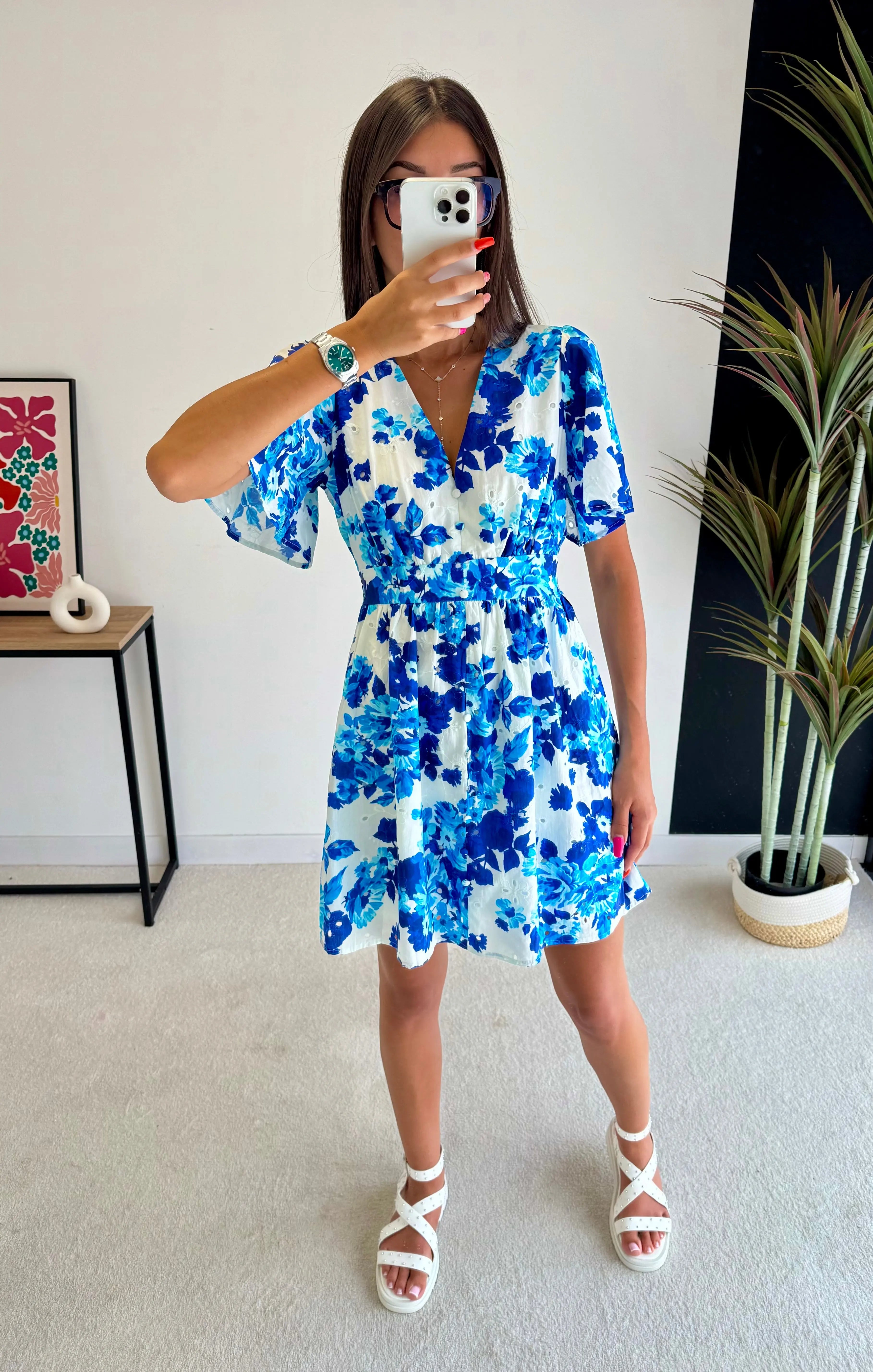 Robe courte brodé bleu DS.Sélection