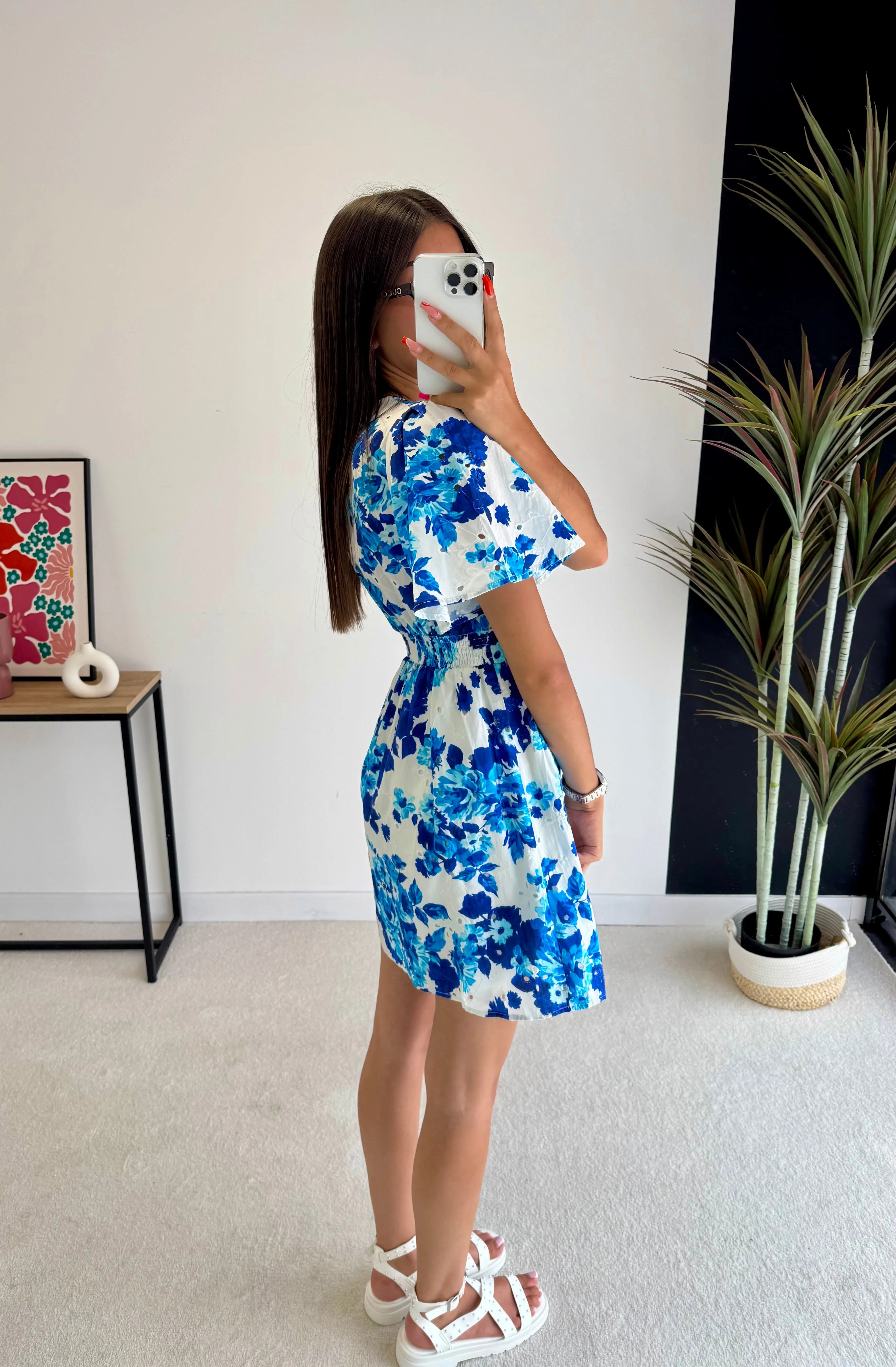 Robe courte brodé bleu DS.Sélection
