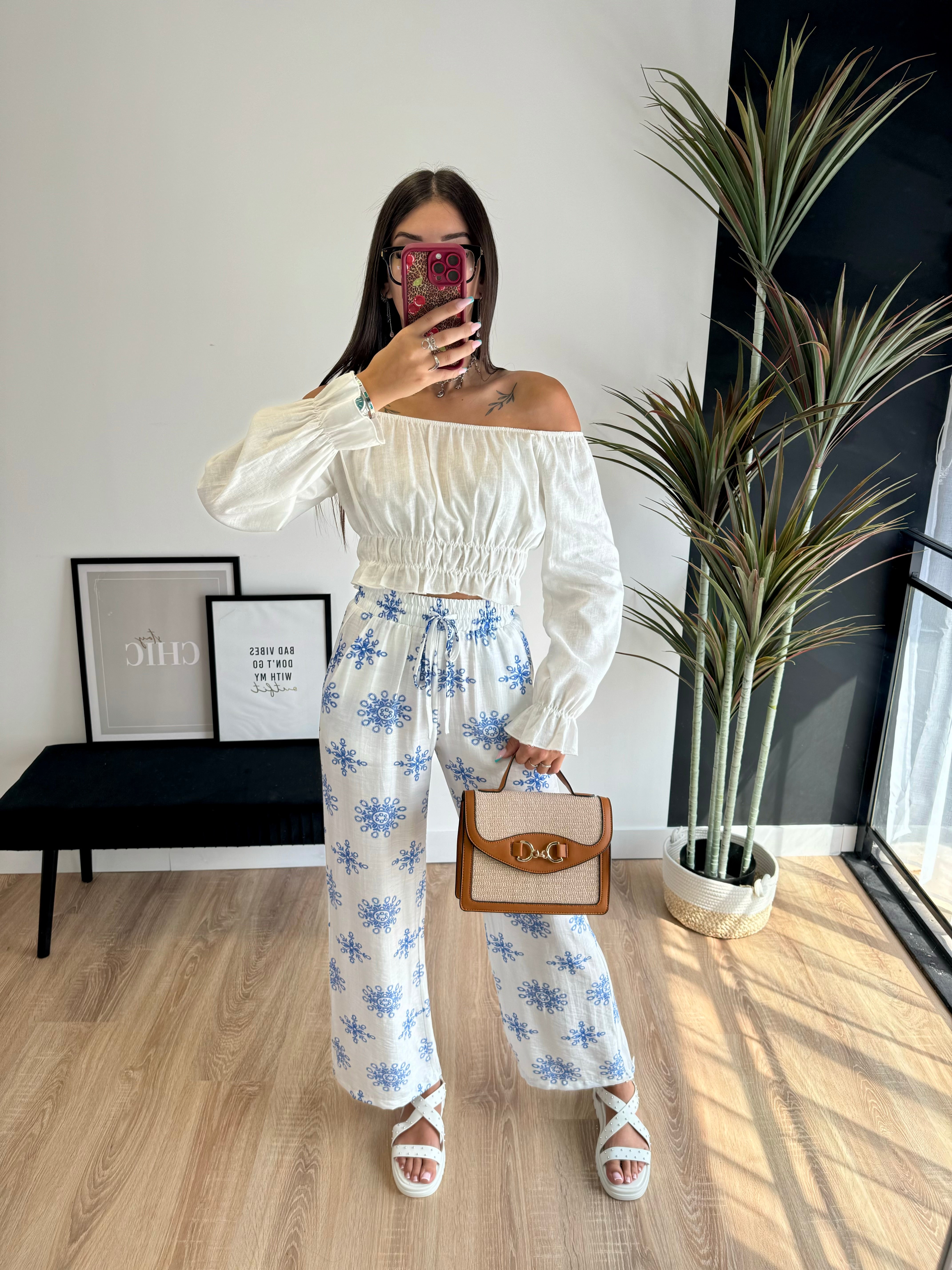 Pantalon blanc à motifs