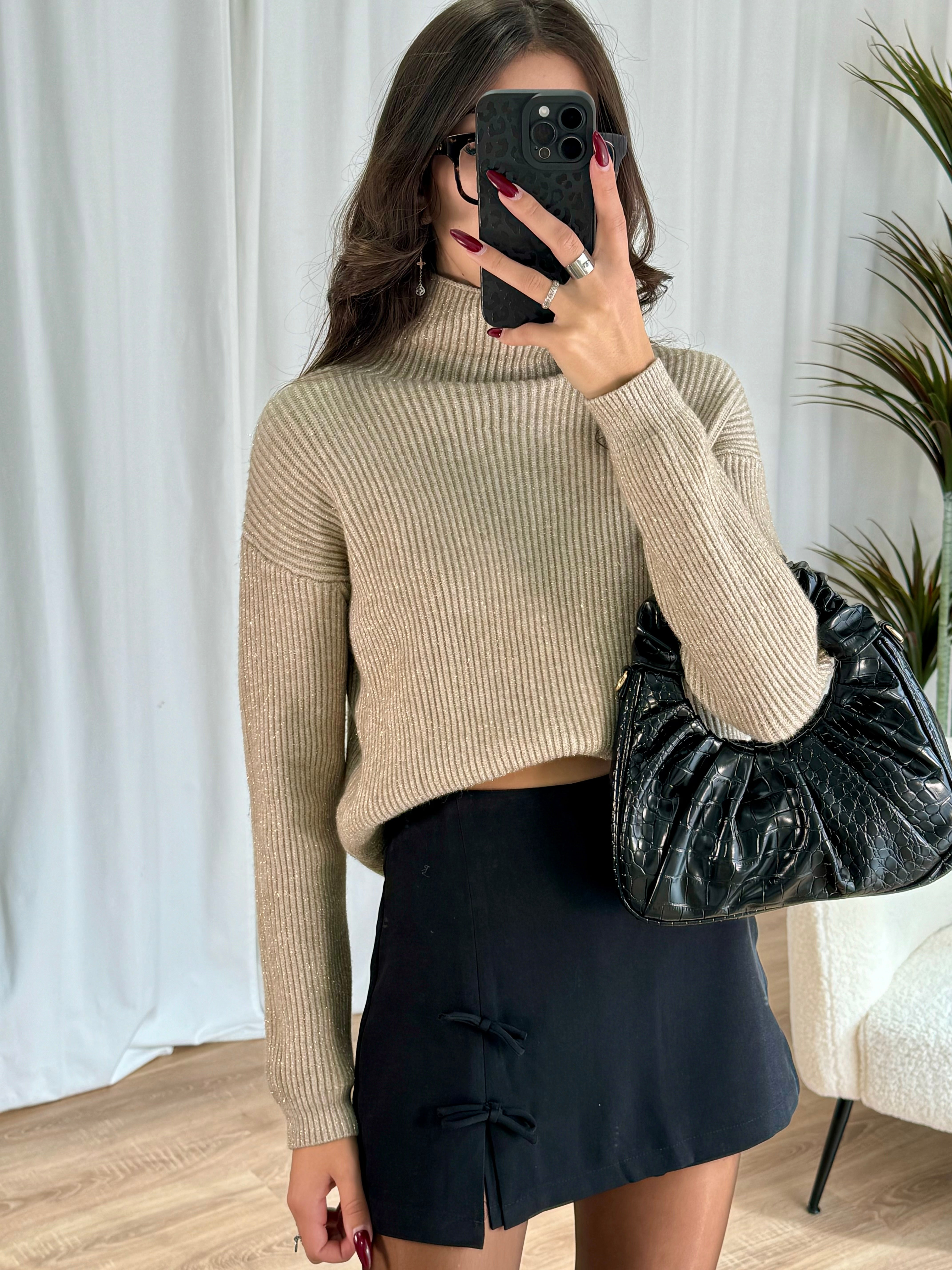 Pull pailleté taupe