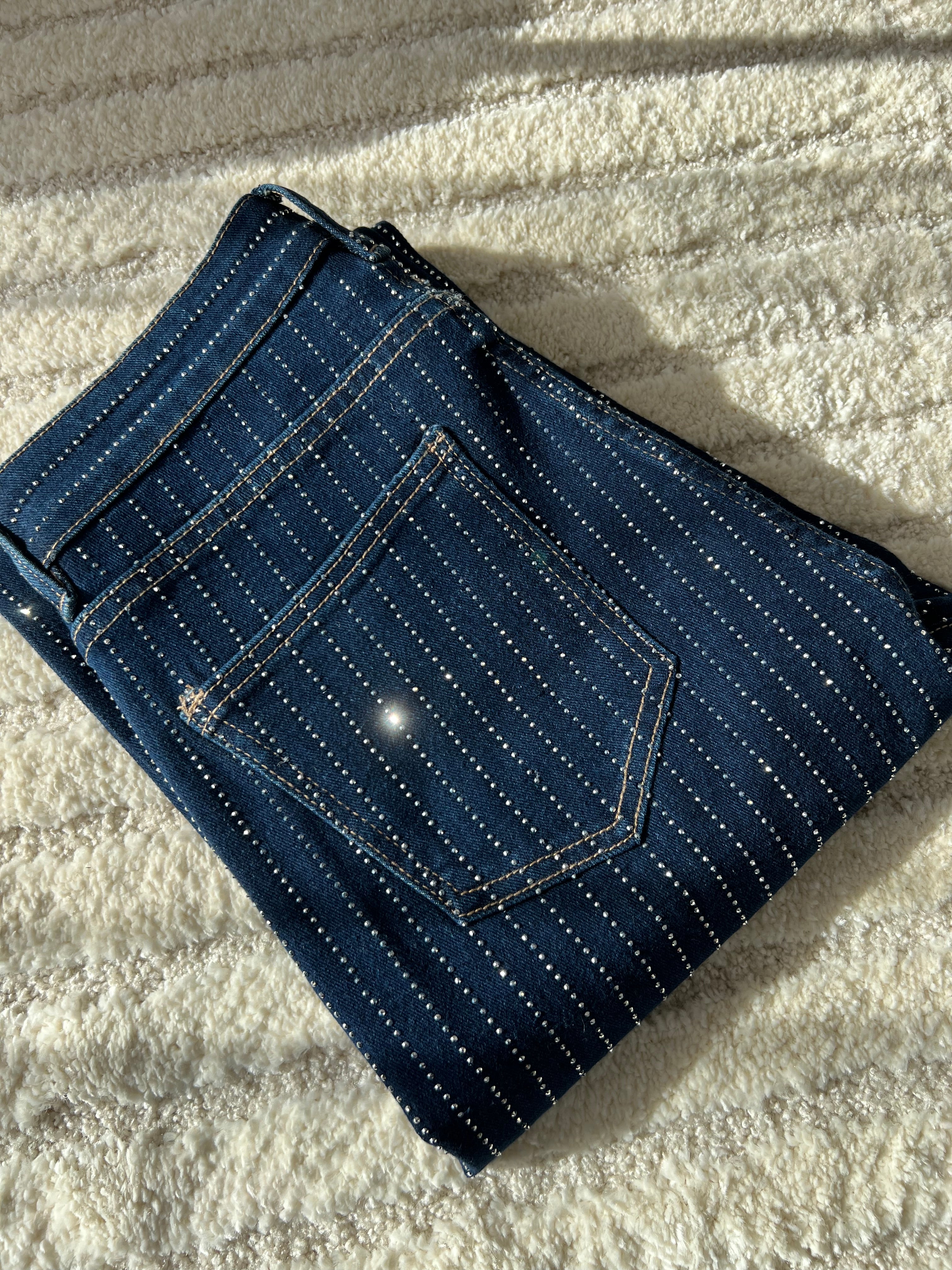 Pantalon à strass bleu brut