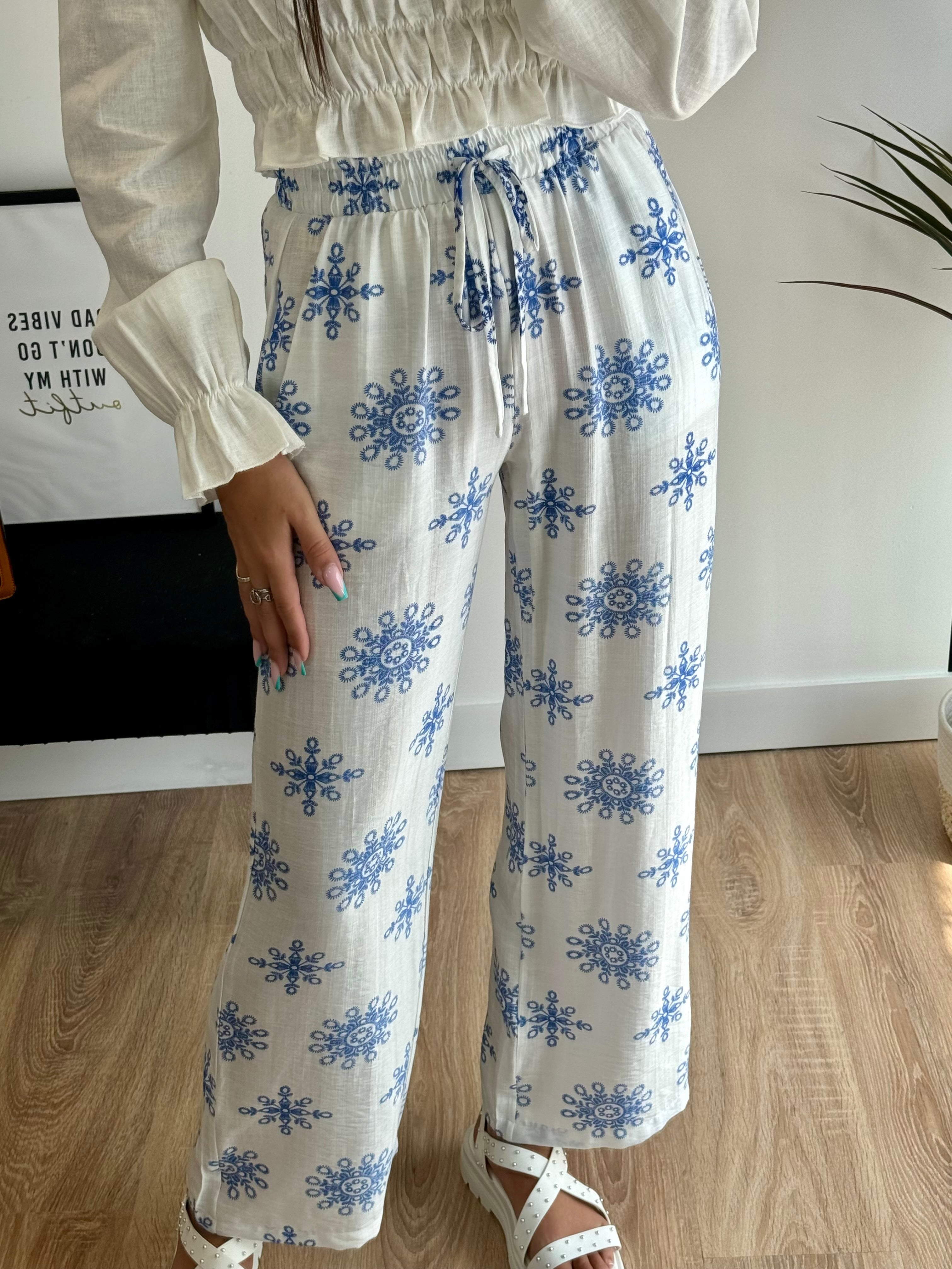 Pantalon blanc à motifs