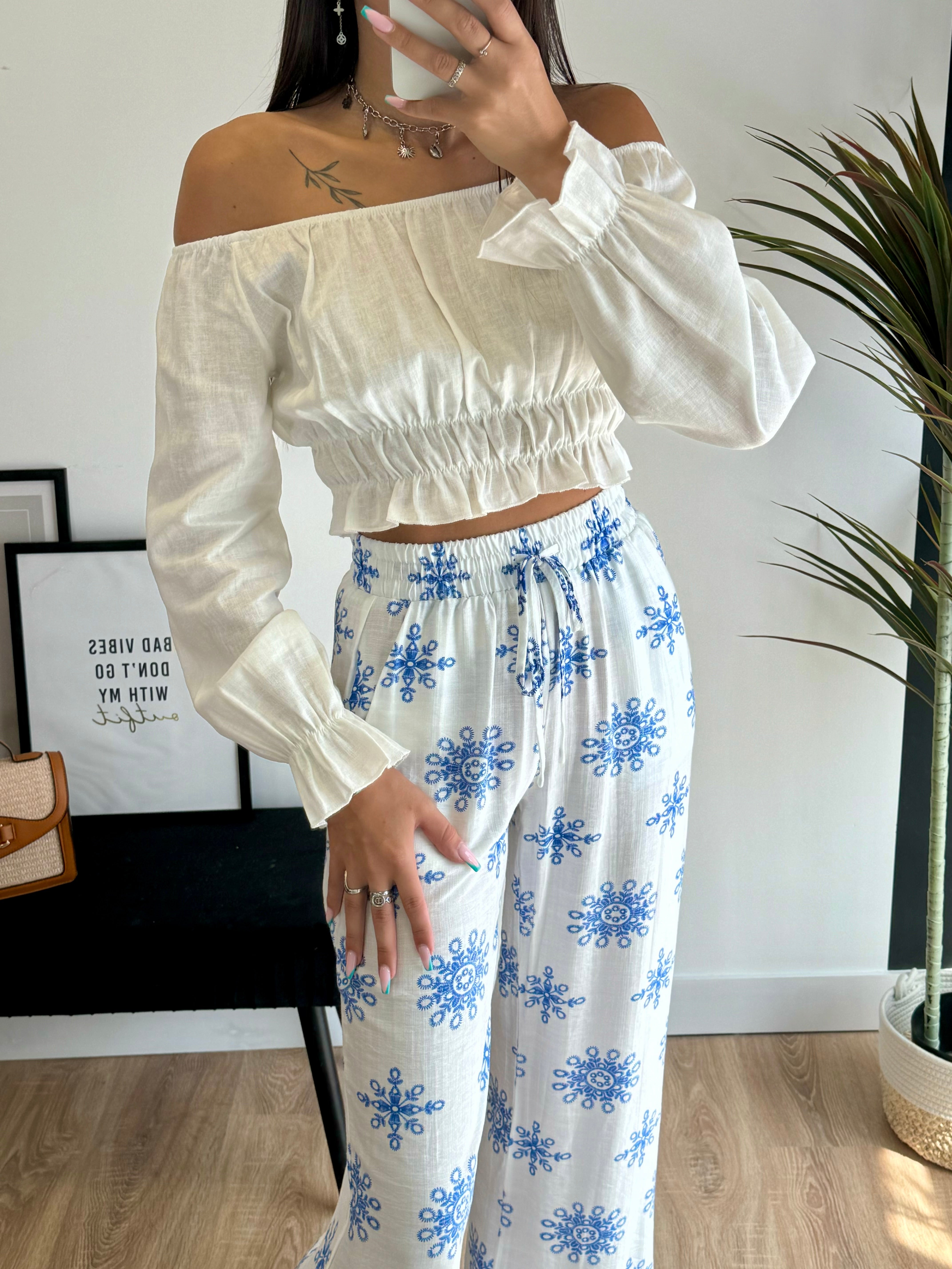 Pantalon blanc à motifs