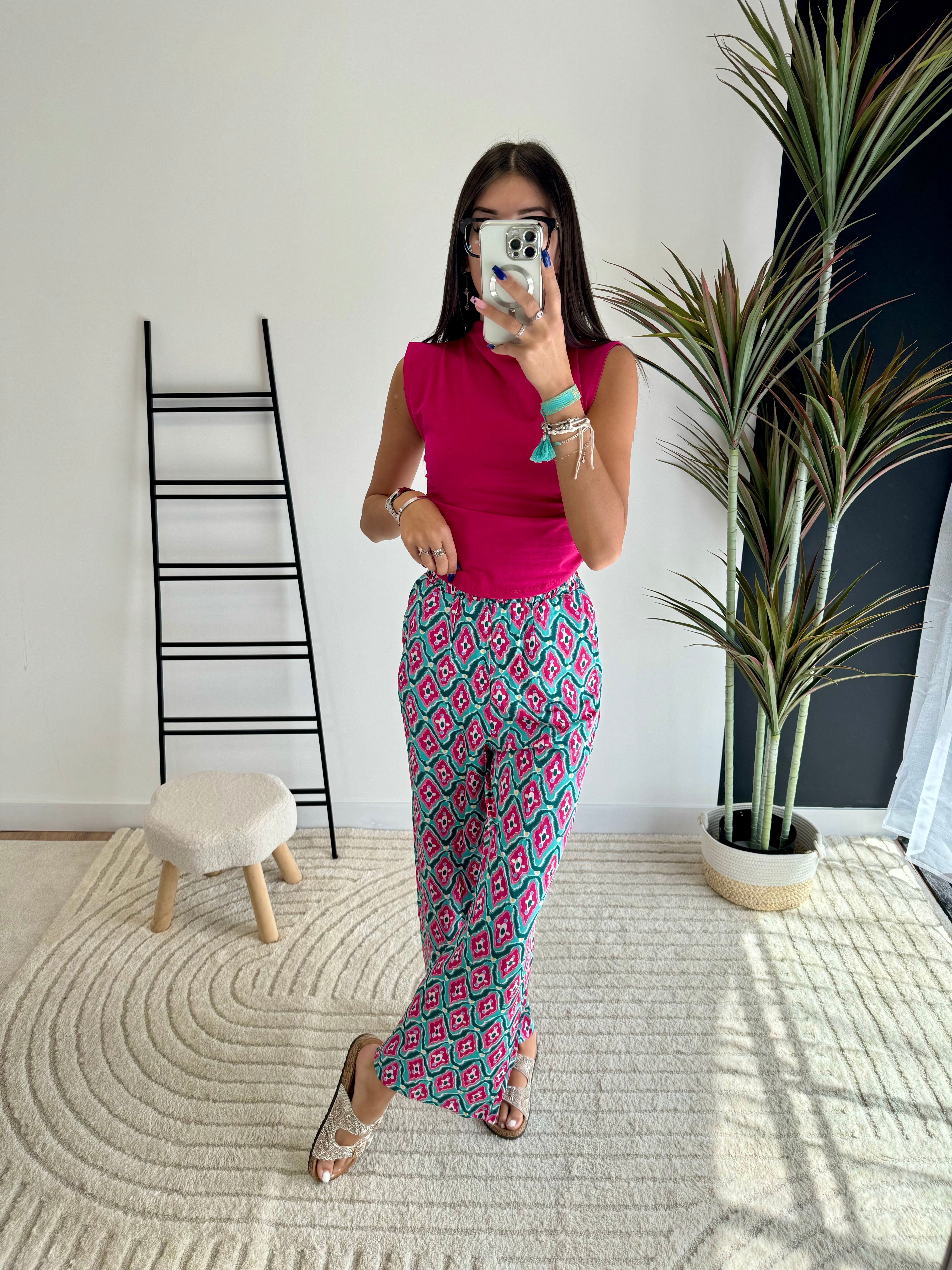 Pantalon à motifs rose