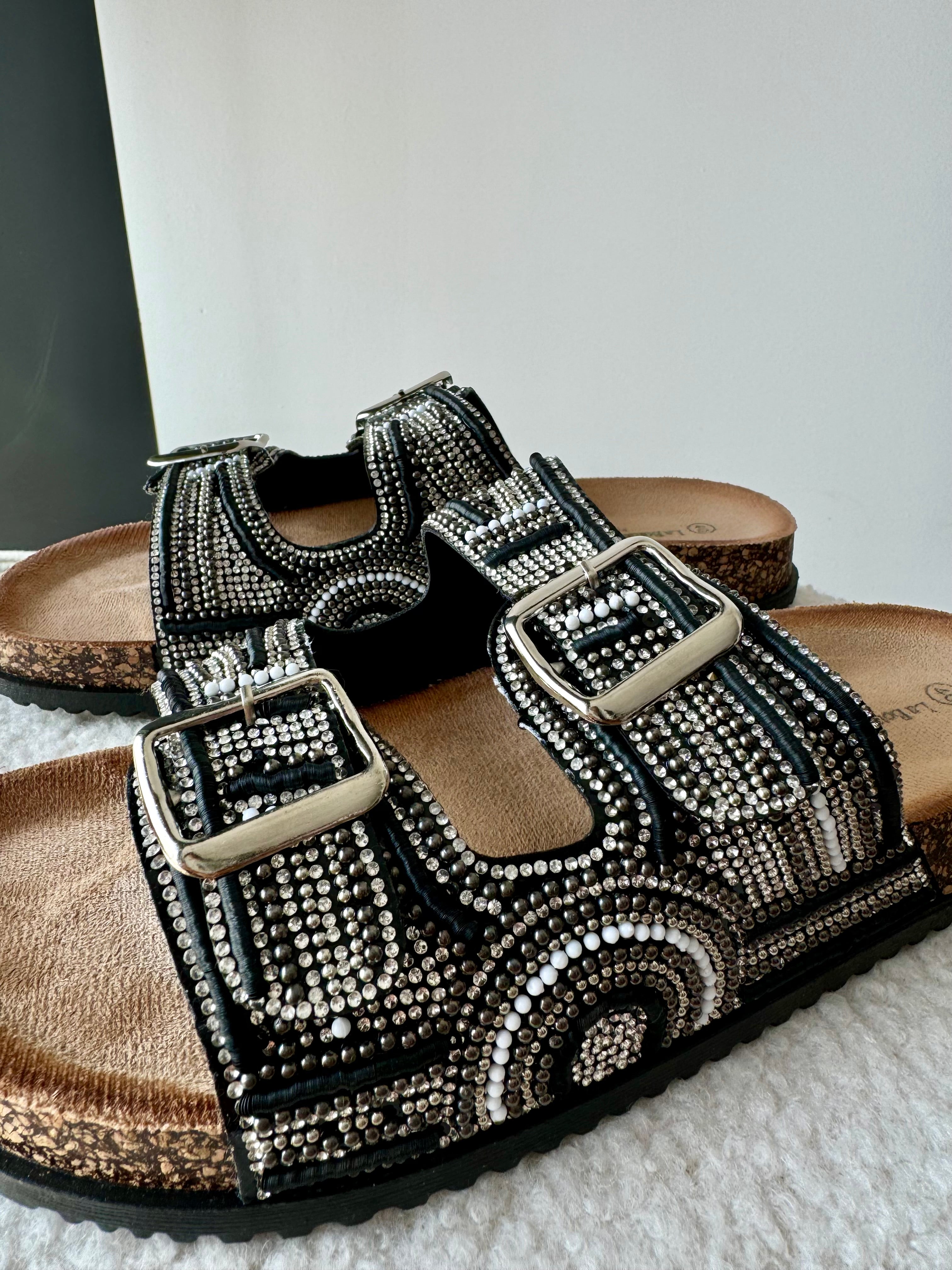 Mules à strass argenté