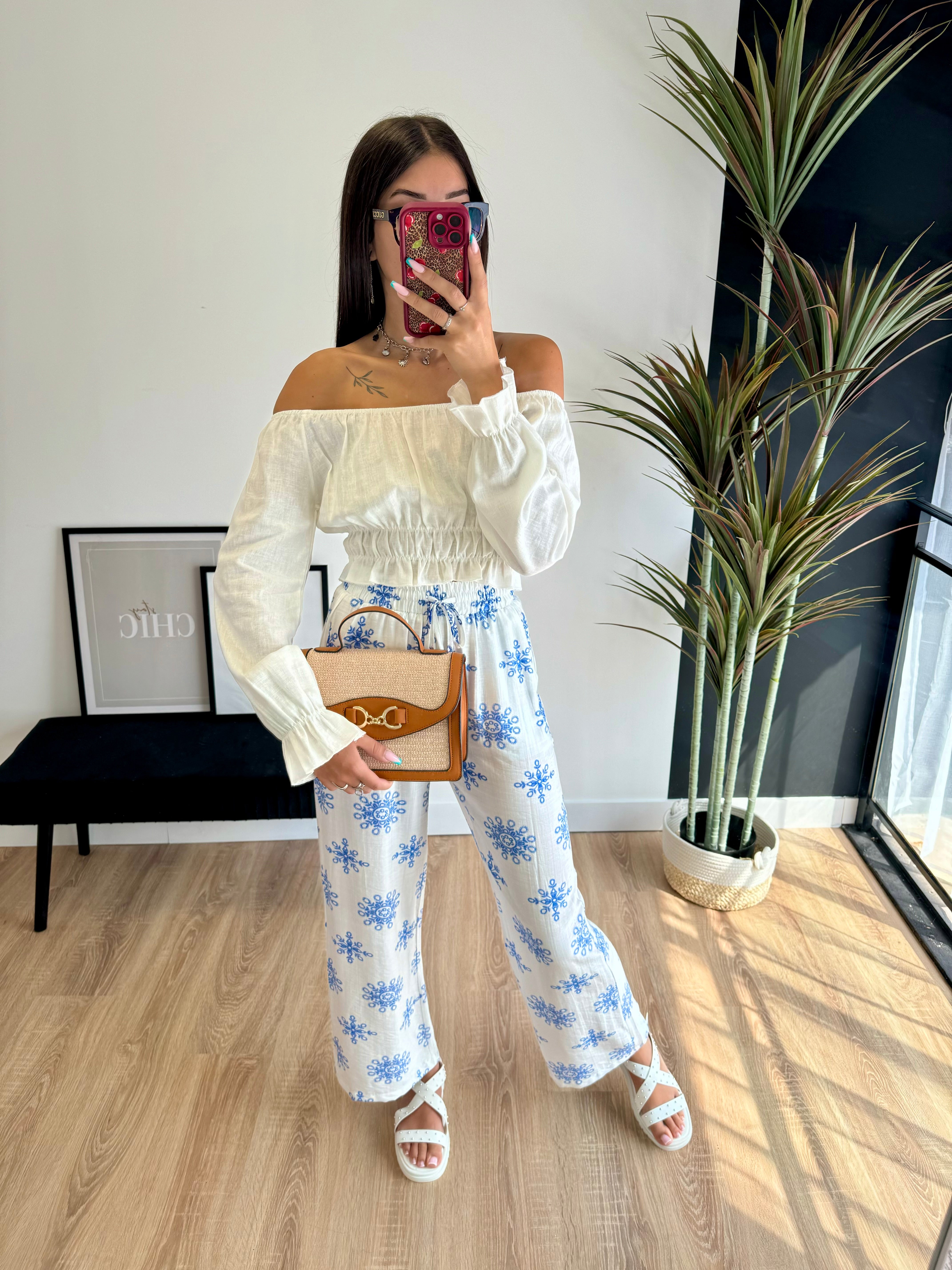 Pantalon blanc à motifs