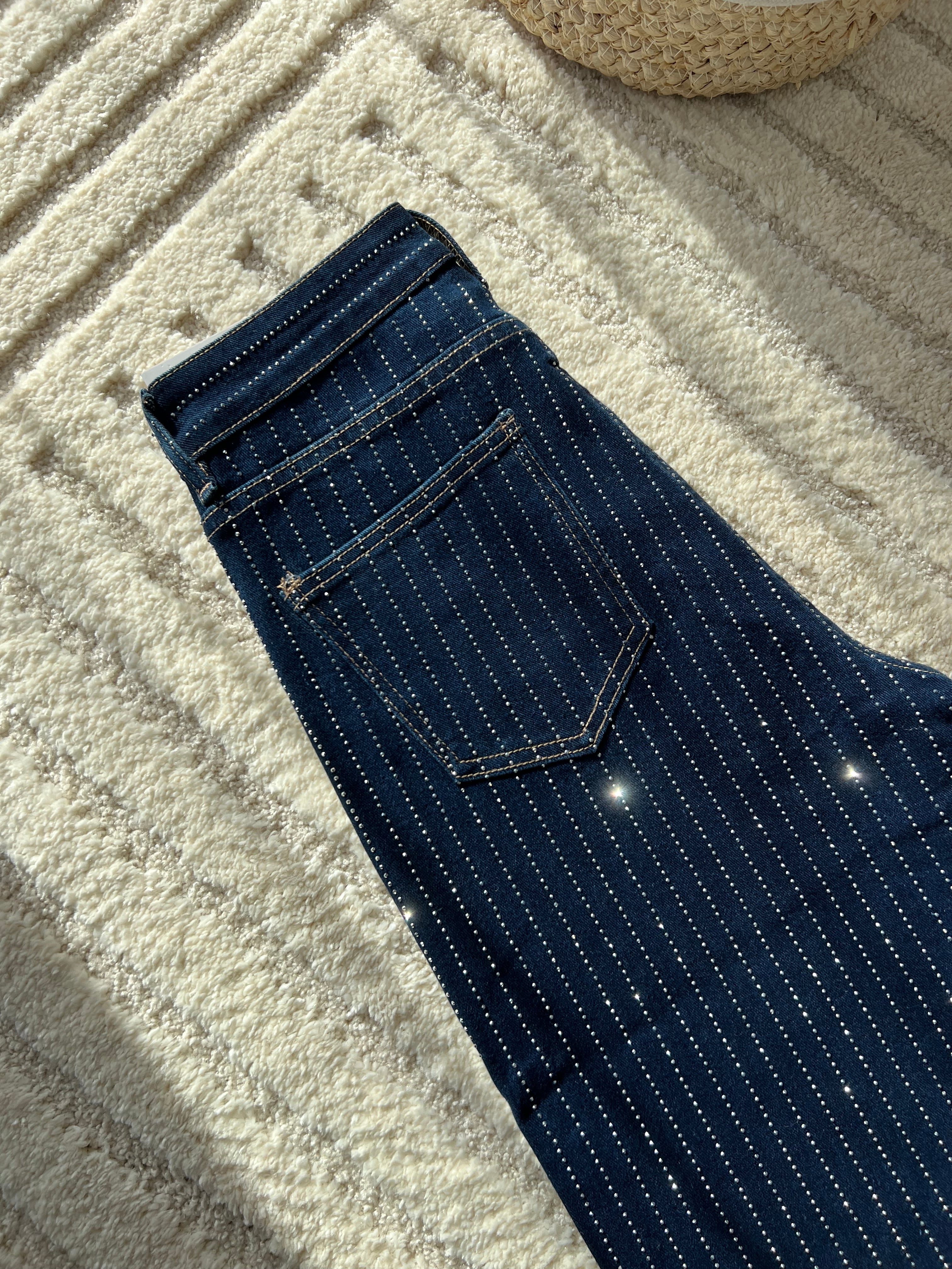 Pantalon à strass bleu brut