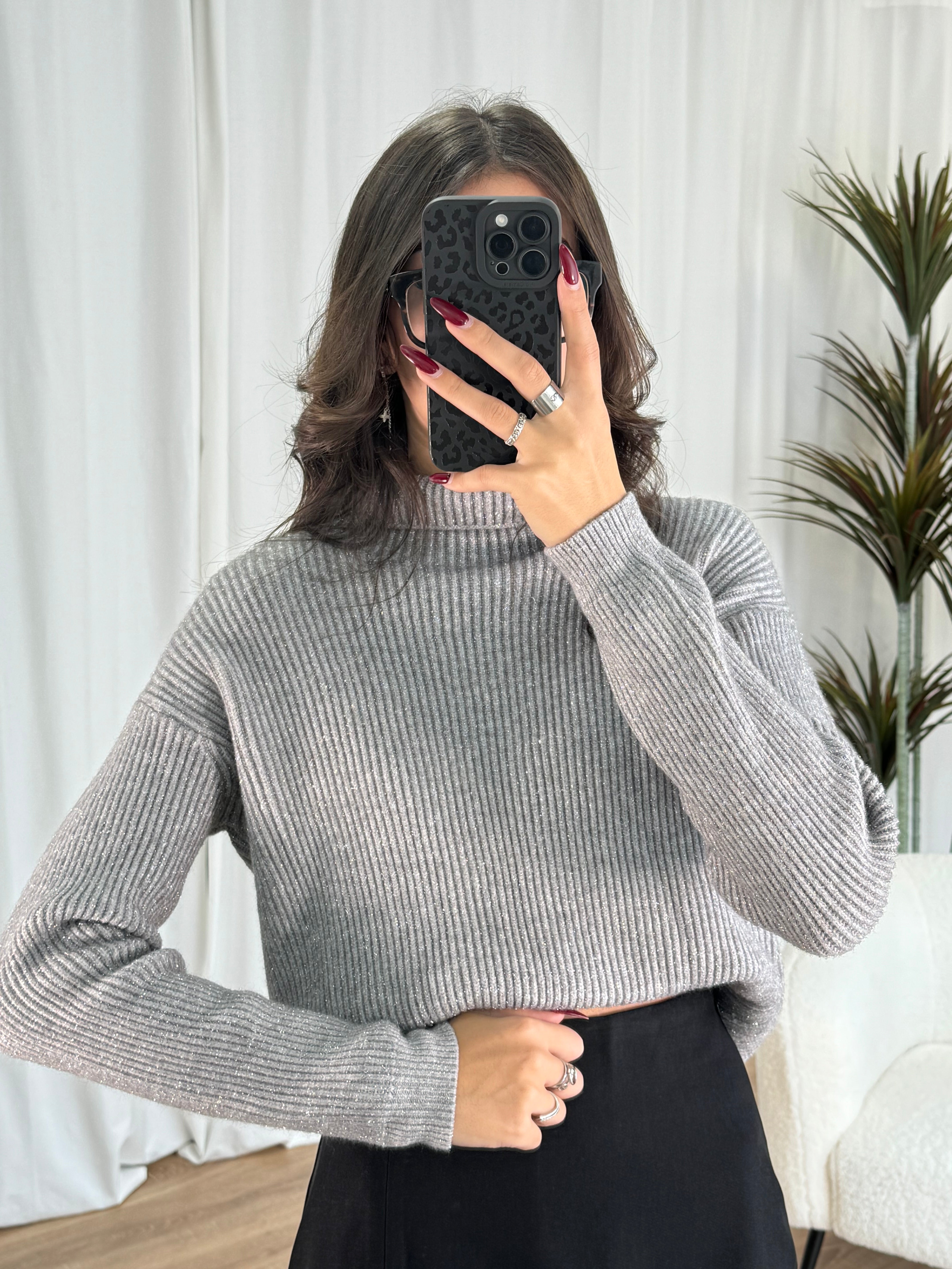 Pull pailleté gris