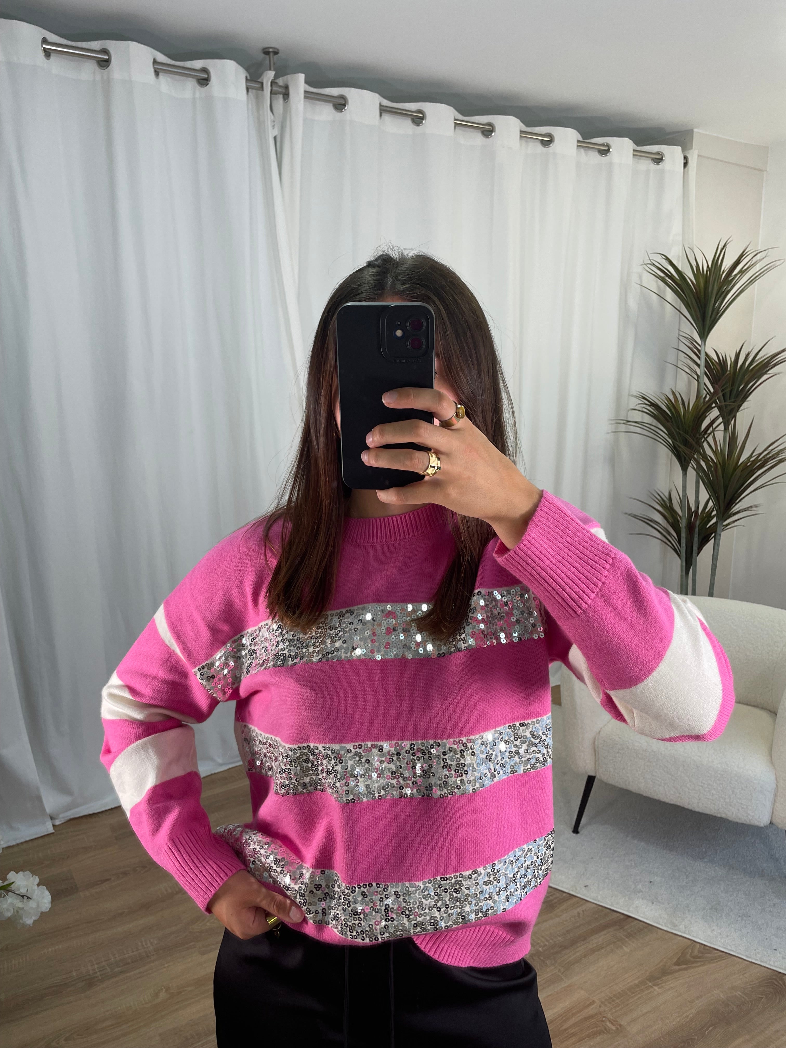 Pull rose à sequins