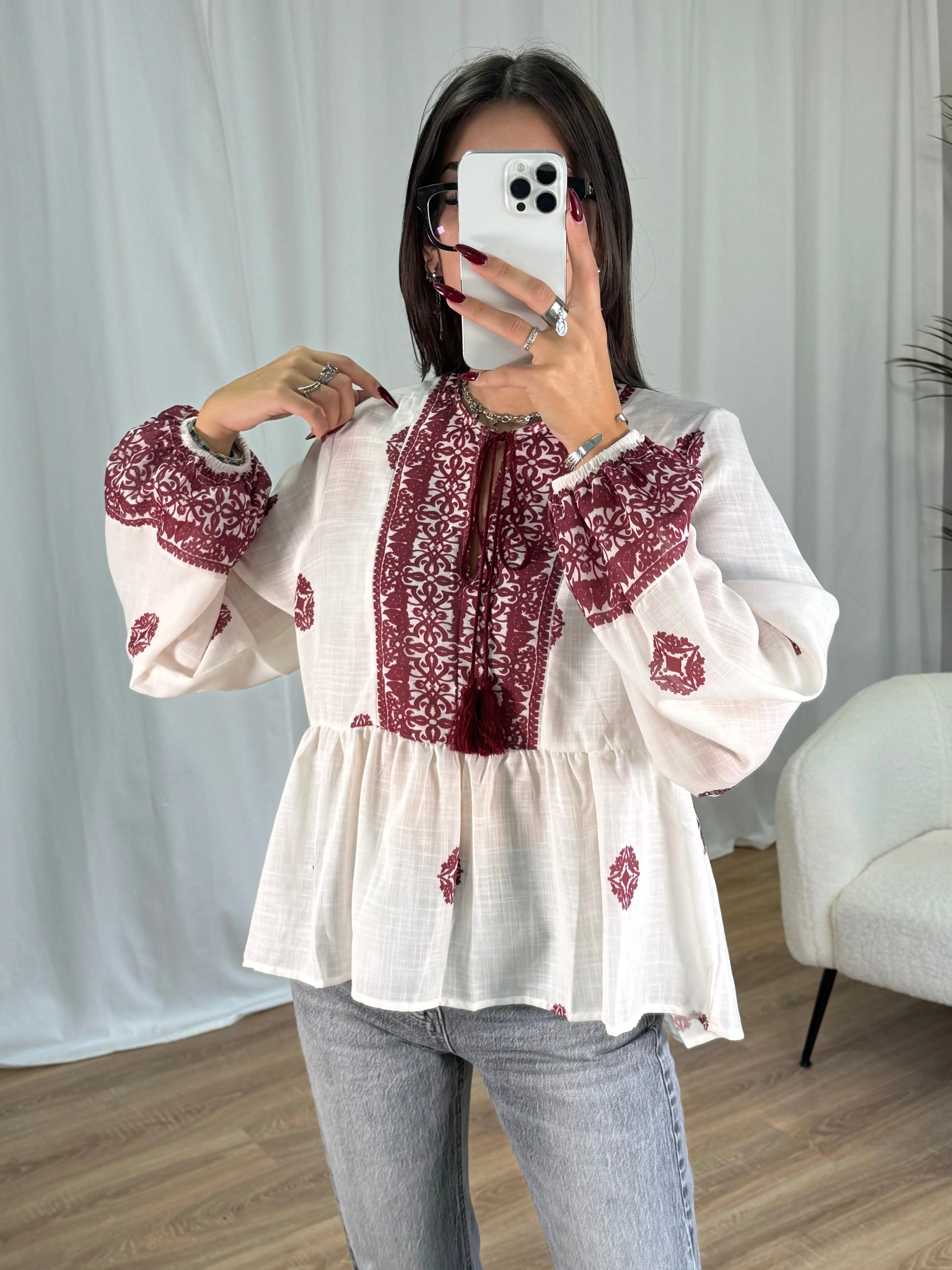 Blouse à motifs bordeaux DS.Sélection