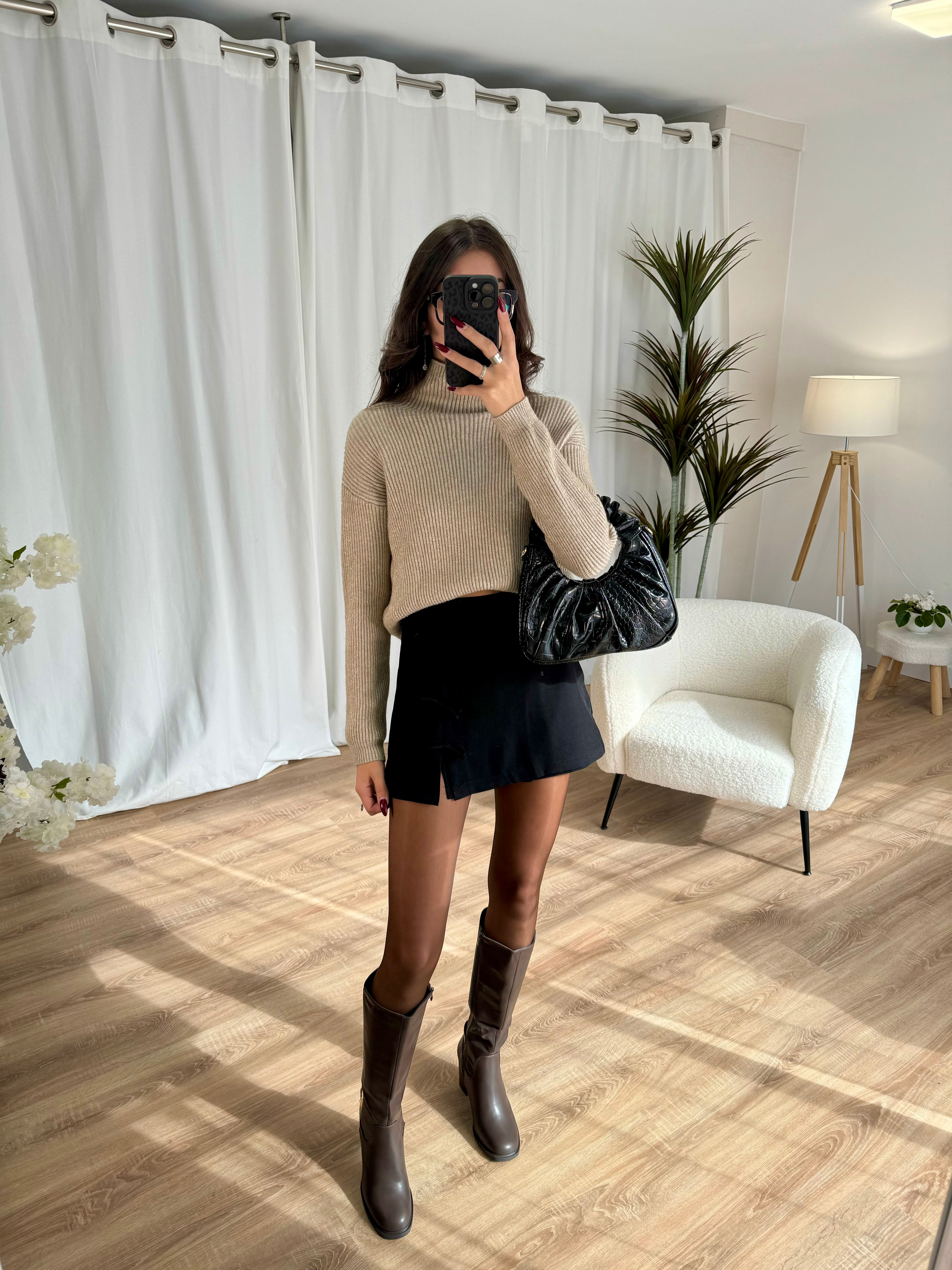 Pull pailleté taupe