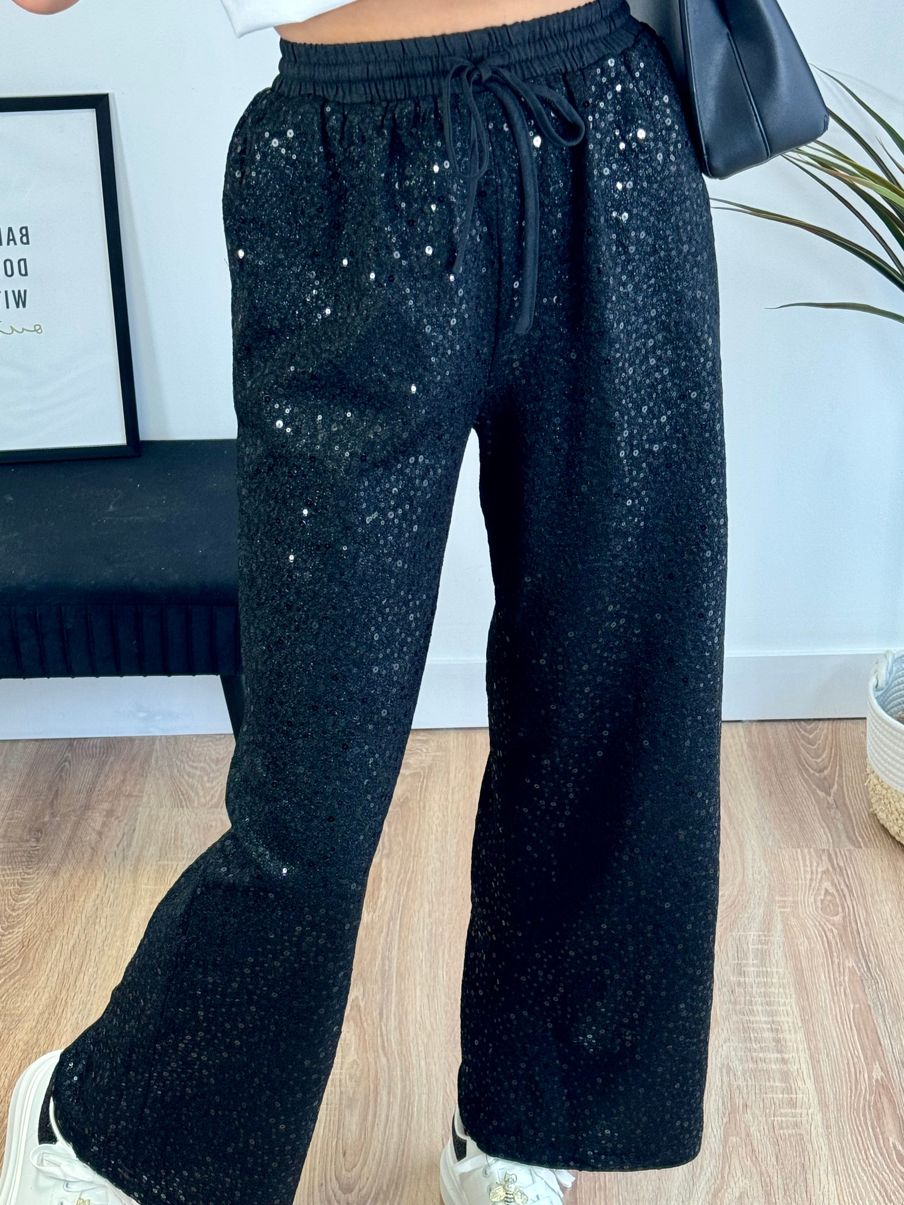 Pantalon sequins noir