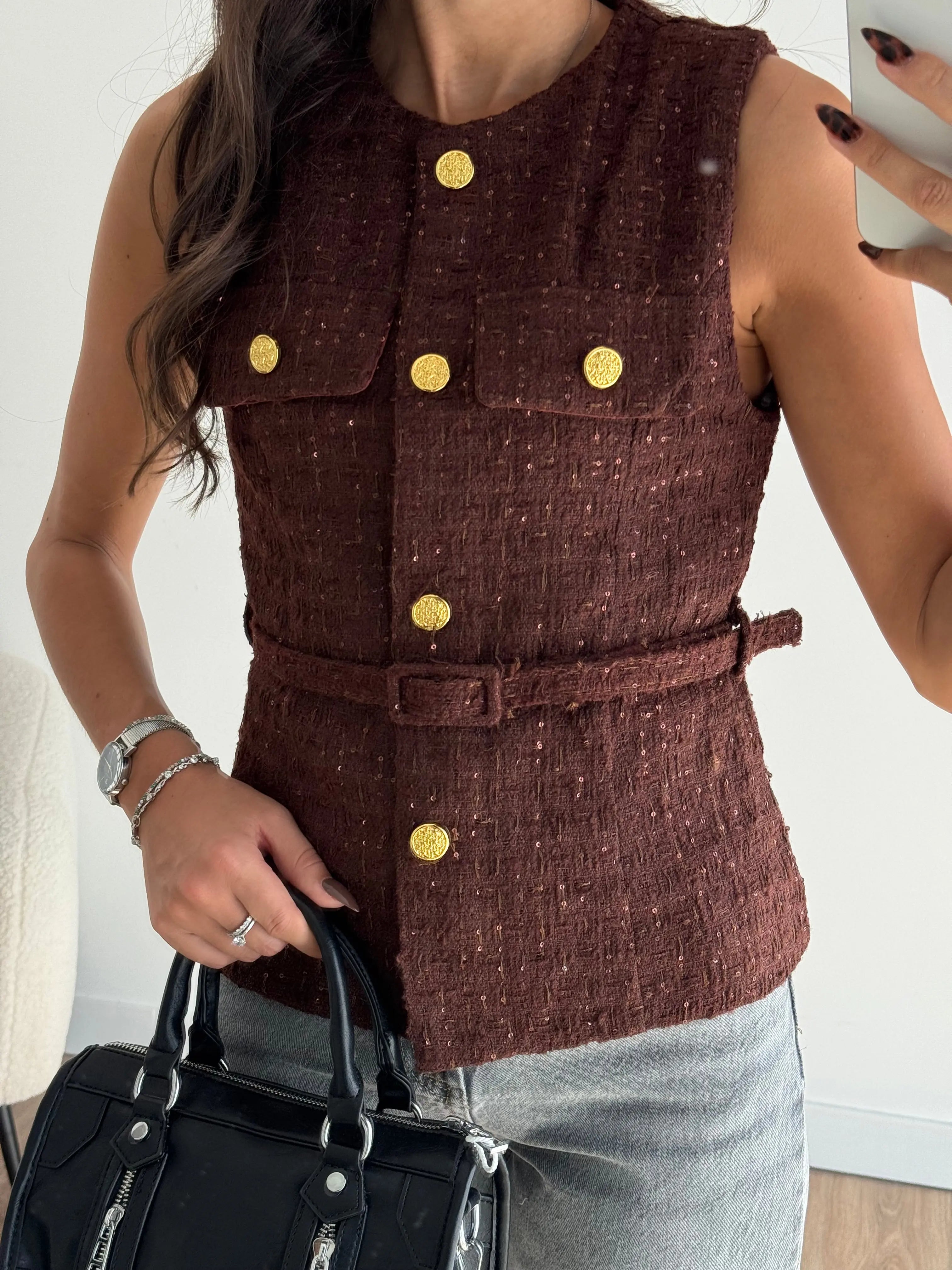 Haut en tweed choco DS.Sélection