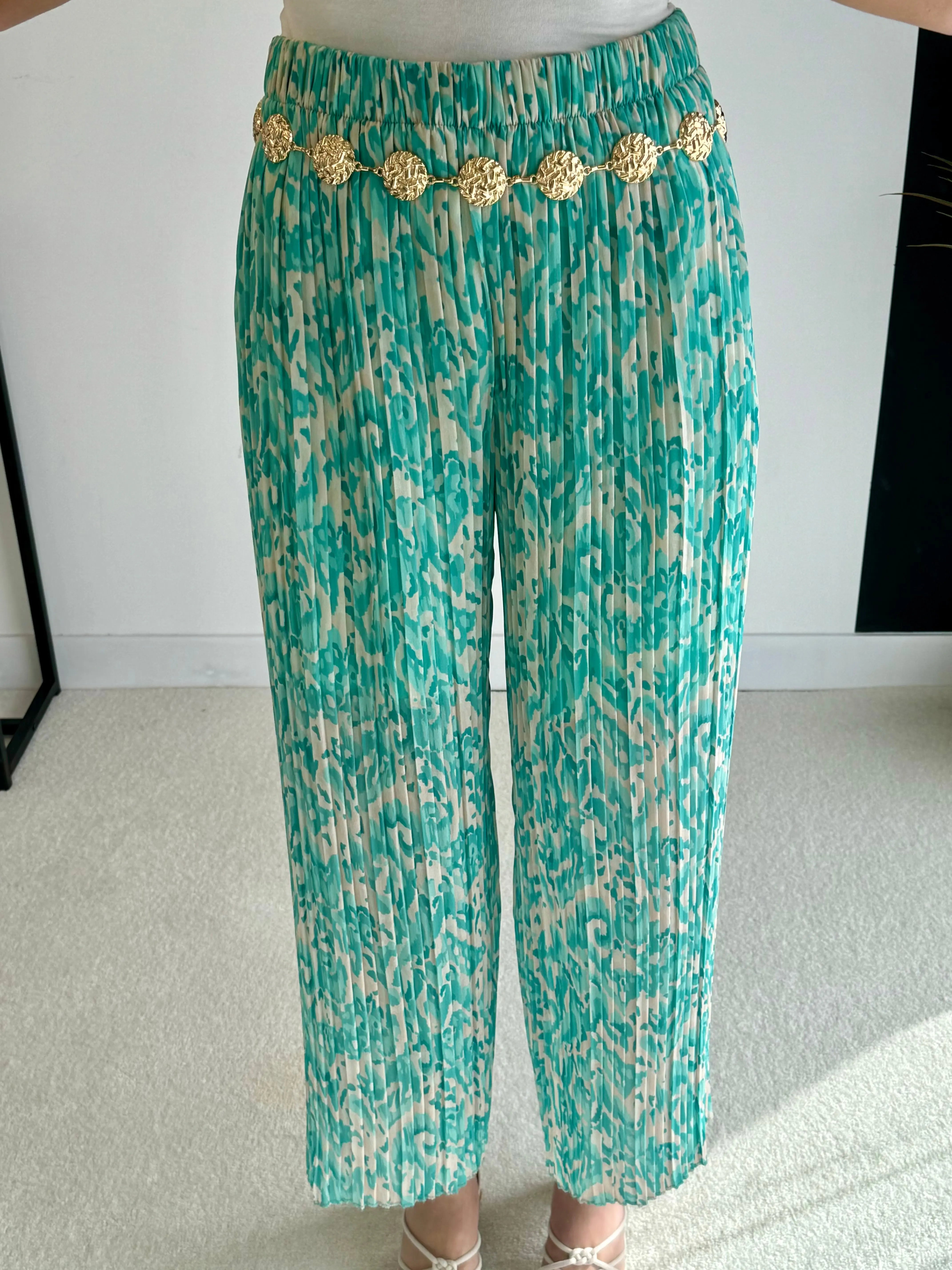 Pantalon plissé à motifs turquoise DS.Sélection