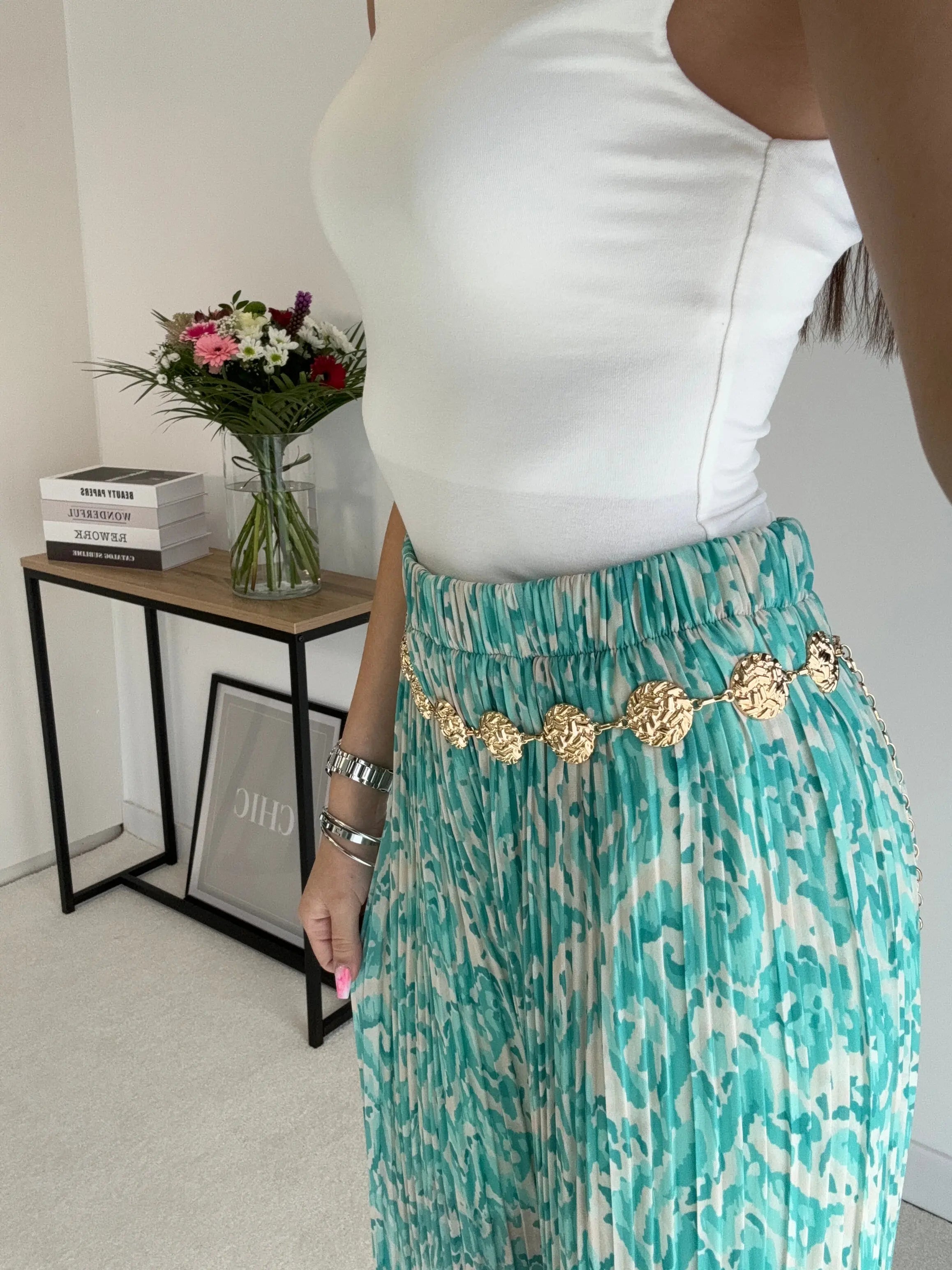 Pantalon plissé à motifs turquoise DS.Sélection