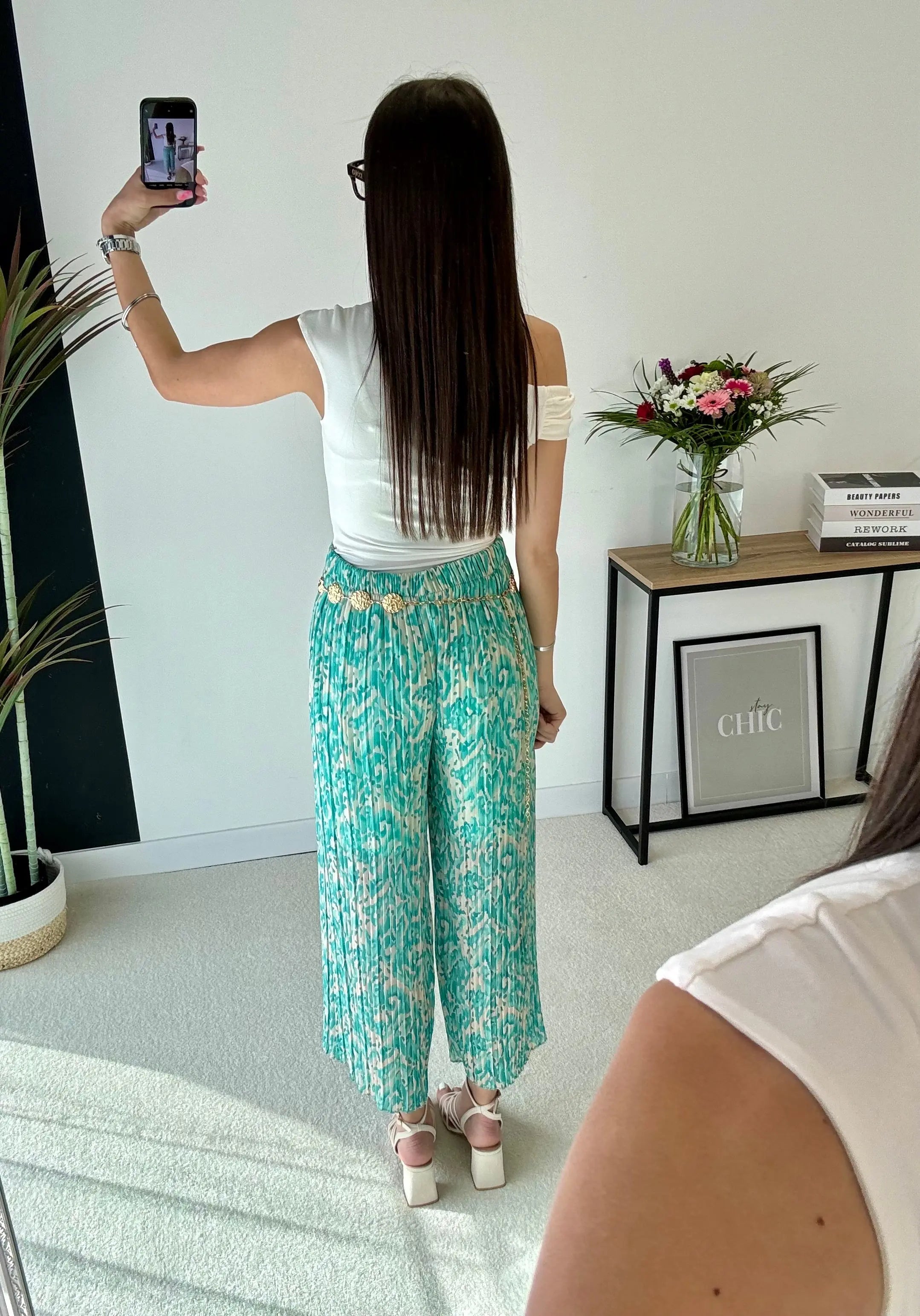 Pantalon plissé à motifs turquoise DS.Sélection