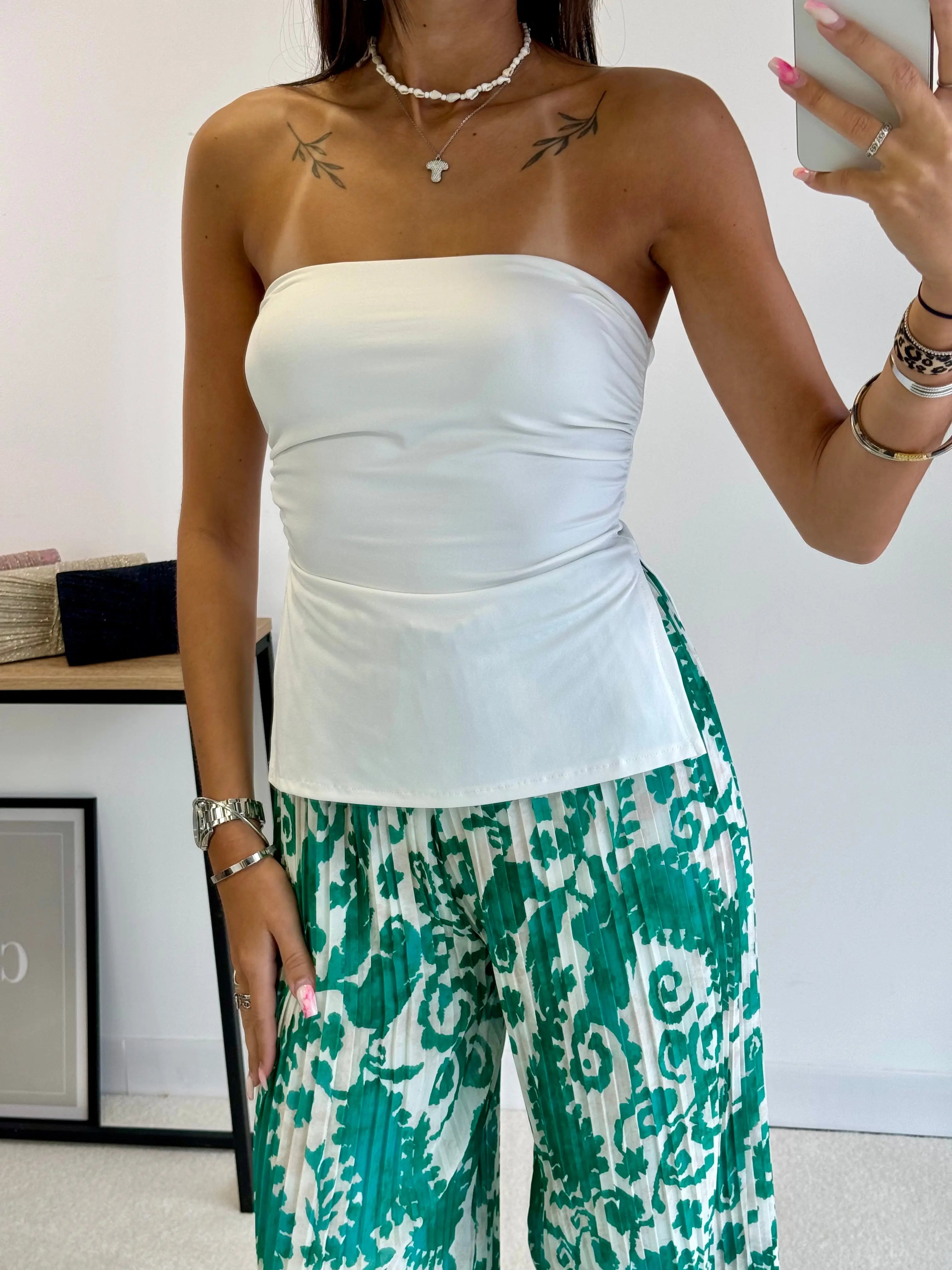 Pantalon plissé vert à motifs DS.Sélection