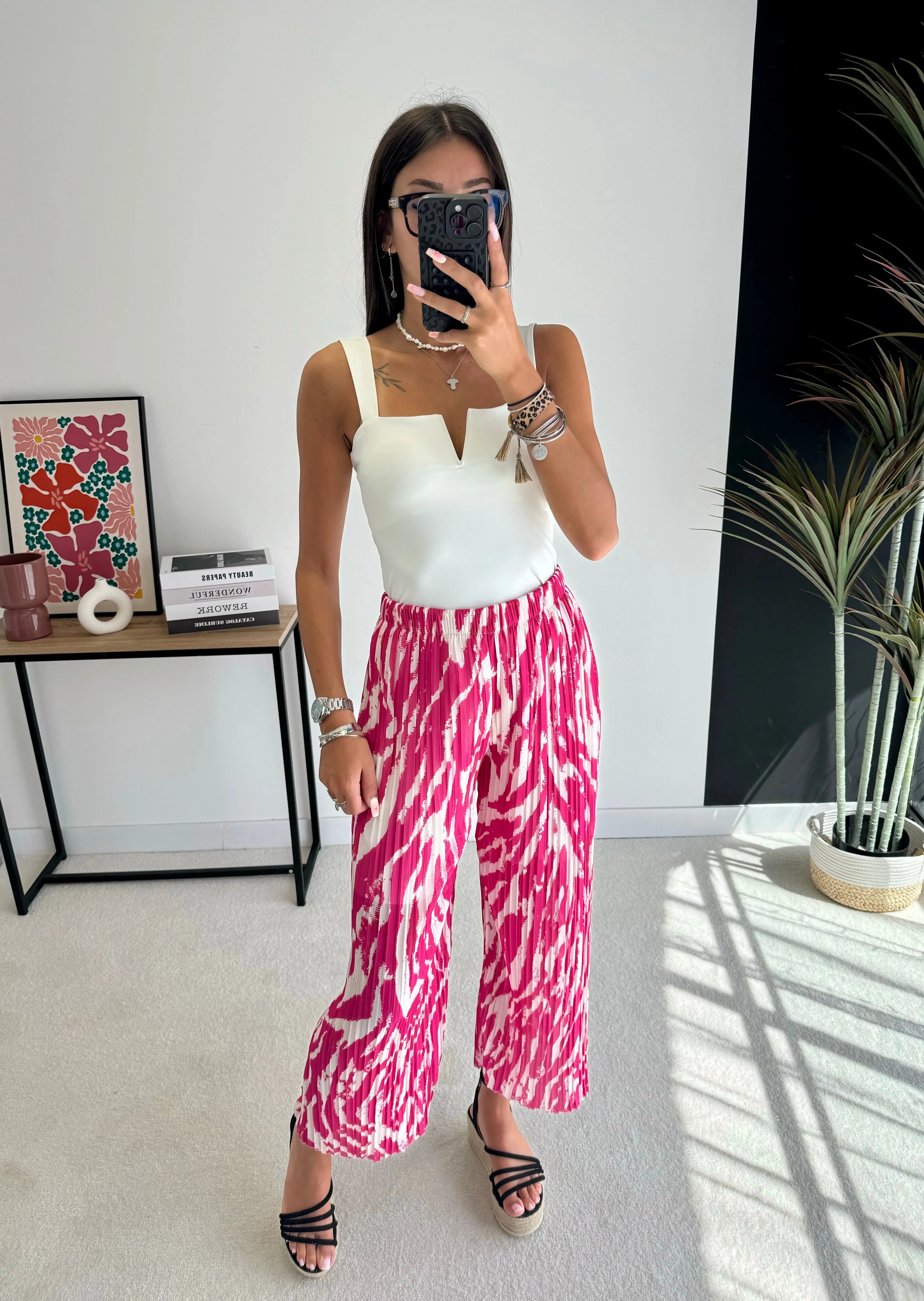Pantalon plissé zébré rose DS.Sélection