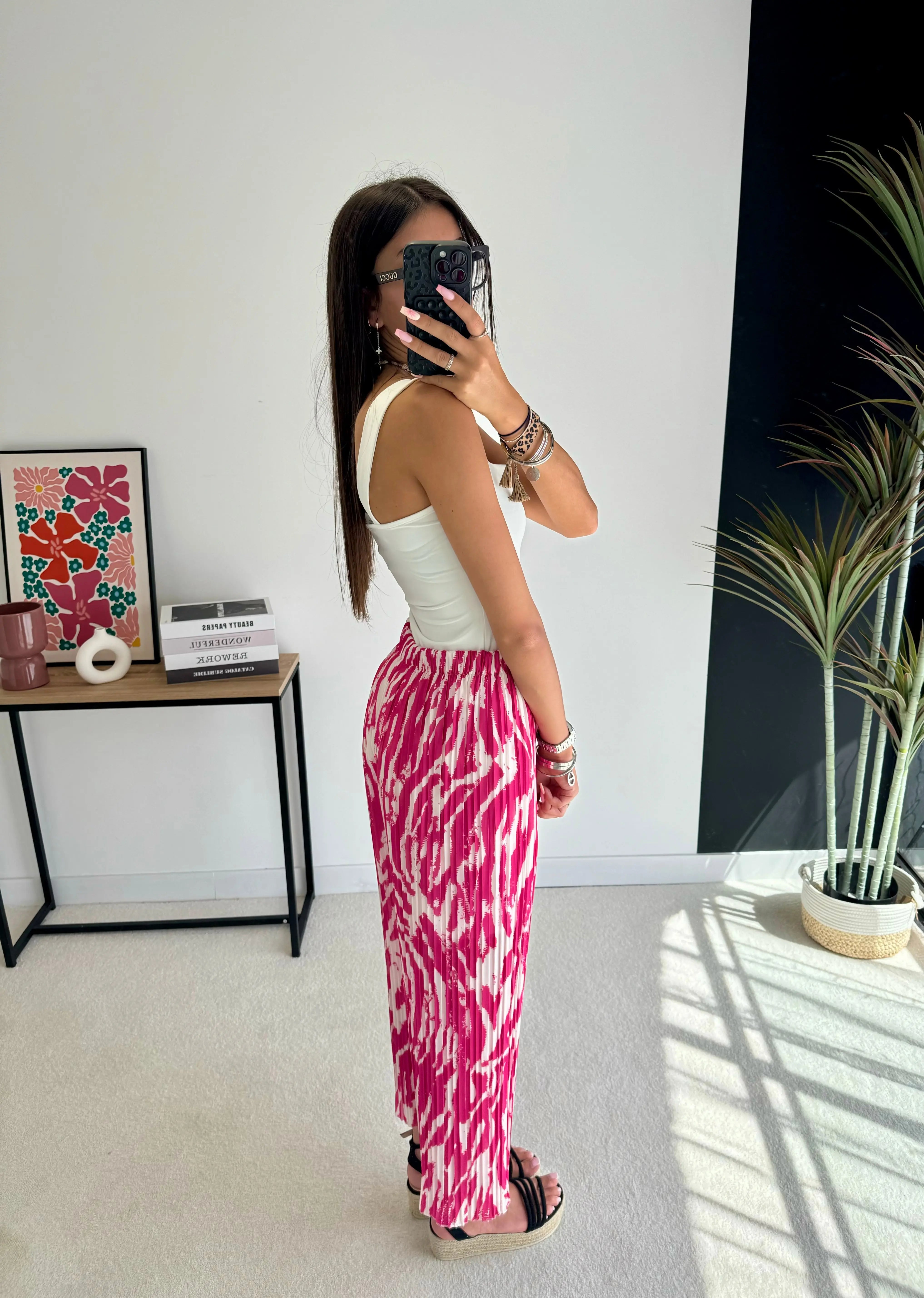 Pantalon plissé zébré rose DS.Sélection