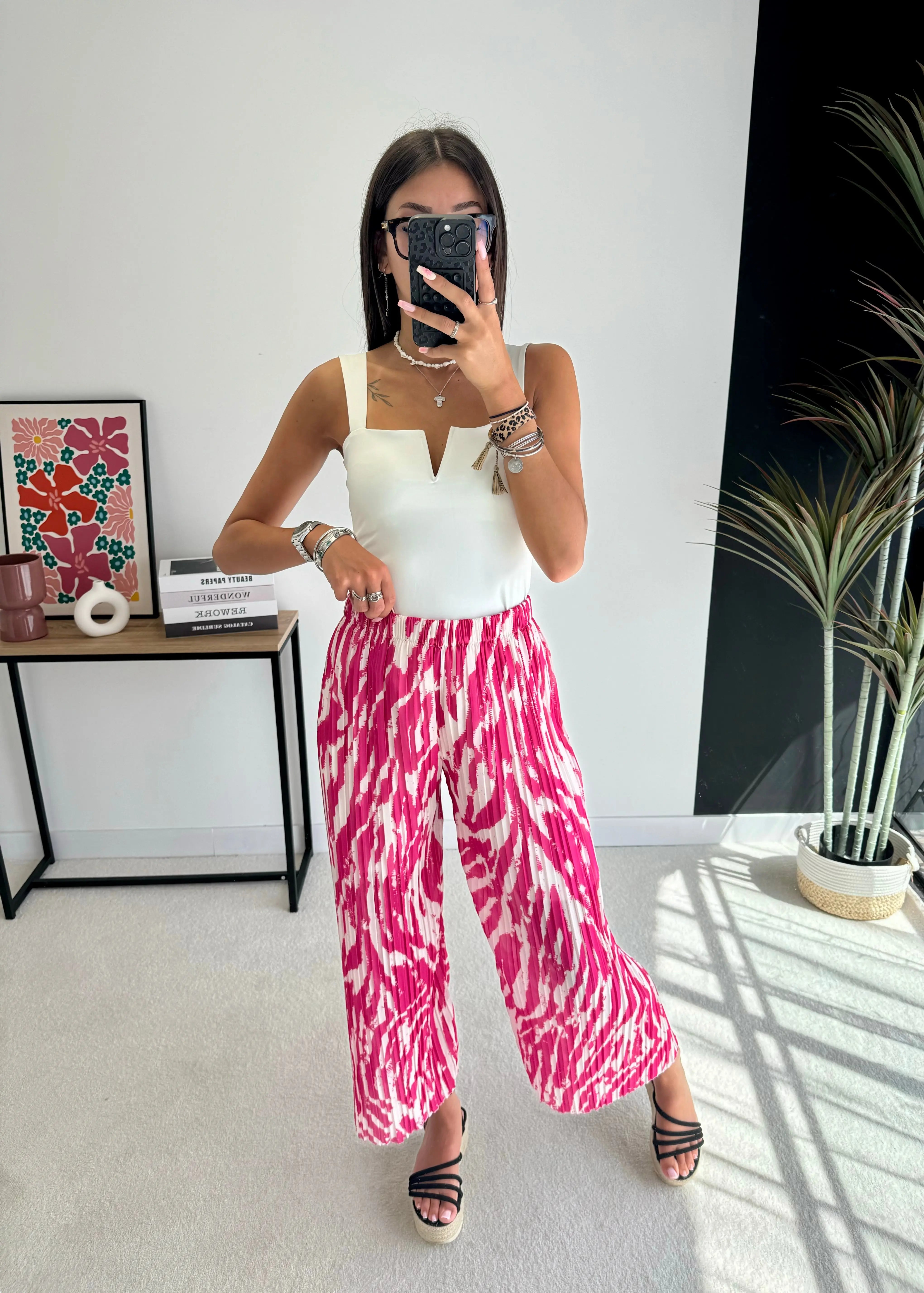 Pantalon plissé zébré rose DS.Sélection