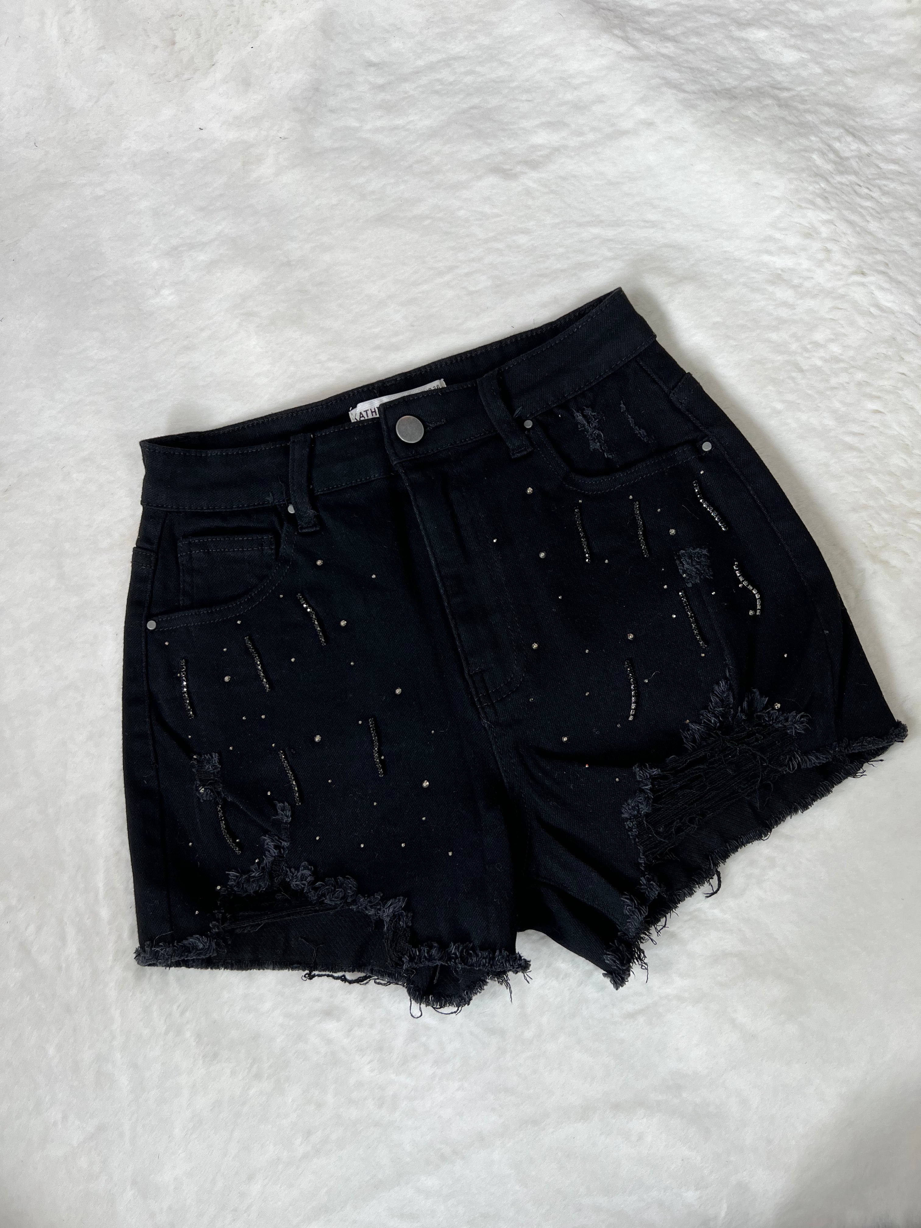 Short en jean noir à strass DS.Sélection