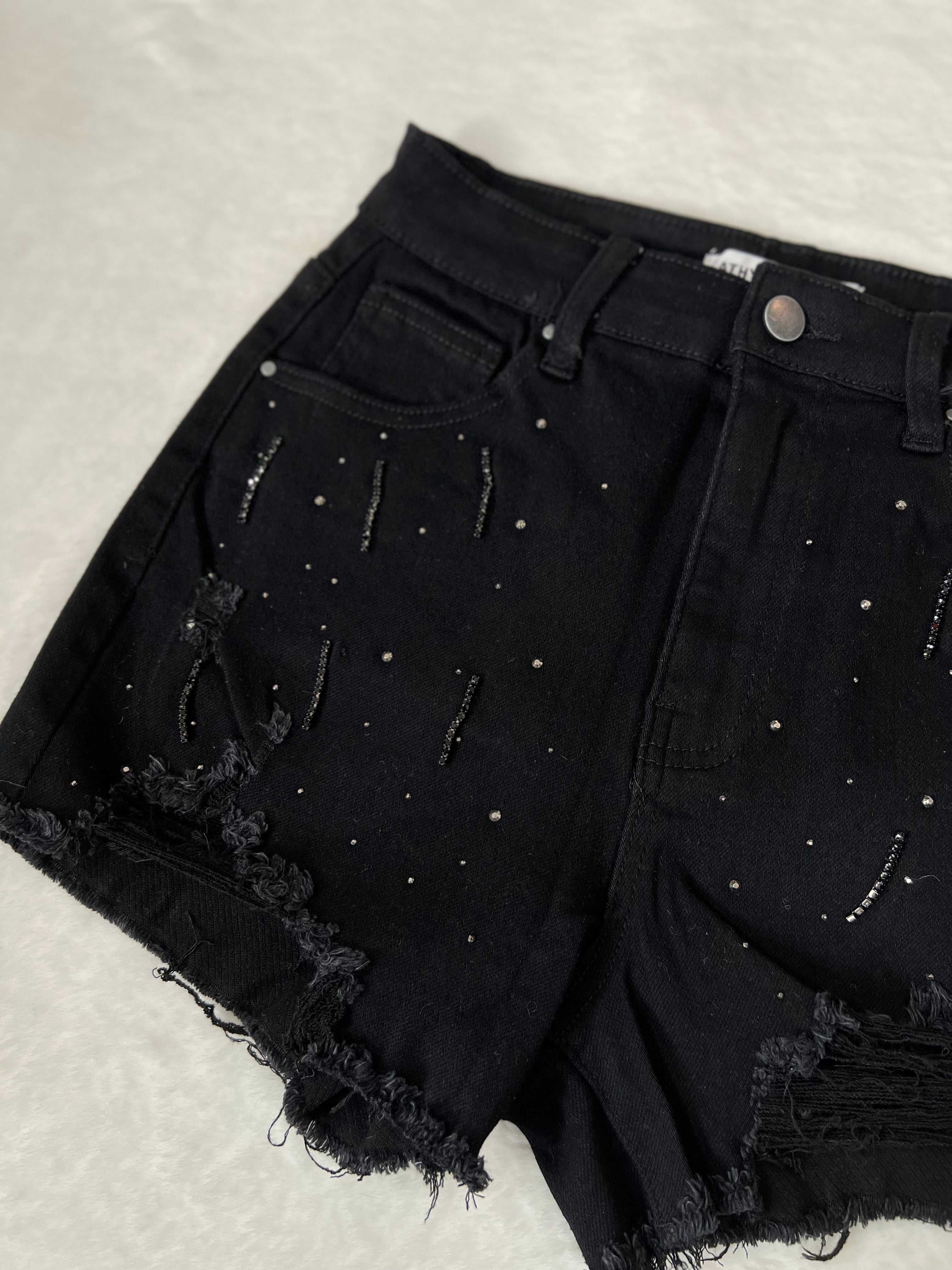 Short en jean noir à strass DS.Sélection